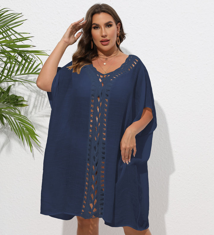 Women Airy Beach Kimono with Decorative Crochet Lace Mune Fashion