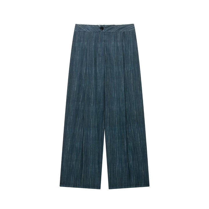 Women's Two-Piece Pinstripe Set with Stand Collar Blazer and High Waist Palazzo Pants Drune