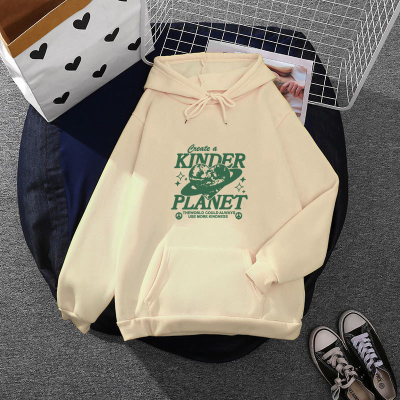 Unisex oversized hoodie with statement print "Kids Planet", kangaroo pocket and soft lining Mune Fashion