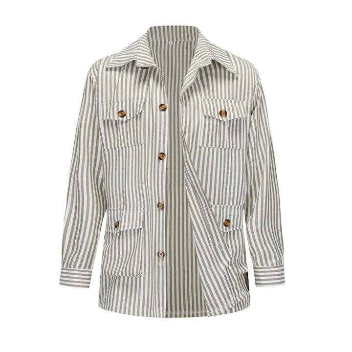 Women's striped shirt jacket made of cotton blend with patch breast and hip pockets Mune Fashion