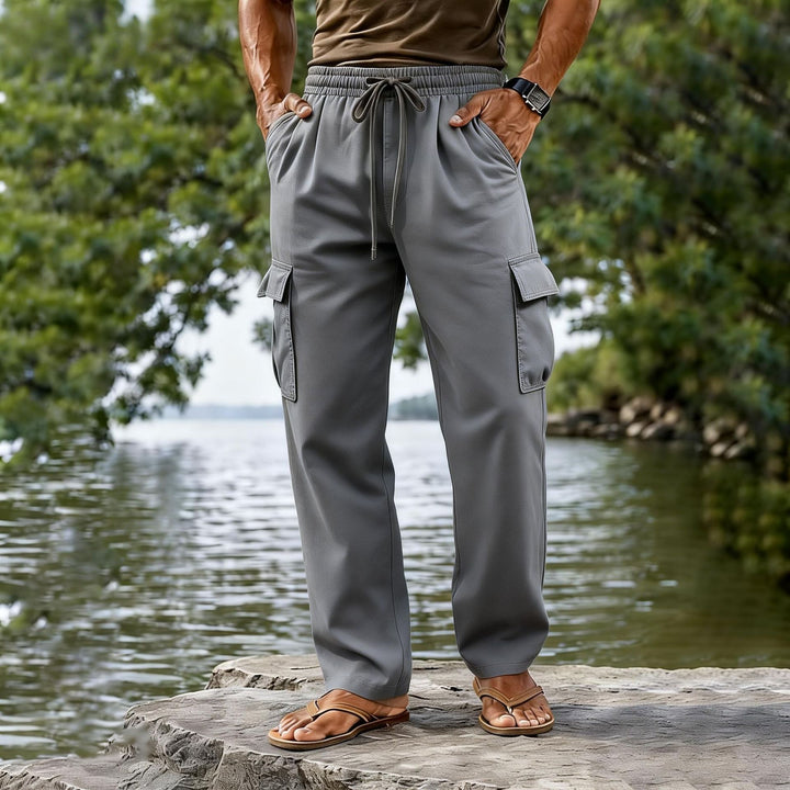Men's lightweight cargo casual pants with elastic drawstring waistband and straight leg Mune Fashion