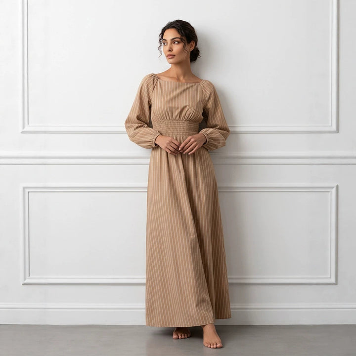 Women’s maxi dress with smocked waistband, square neckline, and long balloon sleeves Mune Fashion