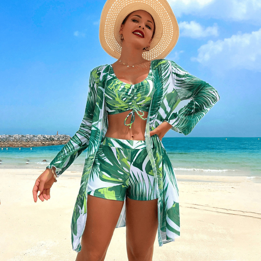 Ladies Stylish Beach Combo Set with Leaf Design Mune Fashion