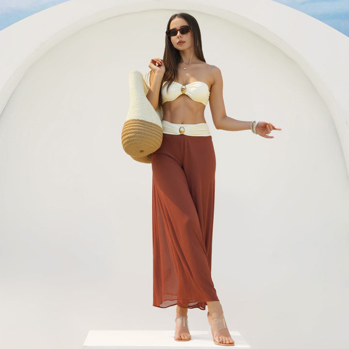 Women Bandeau Bikini with elegant wrap skirt and fashionable jewelry detail Mune Fashion