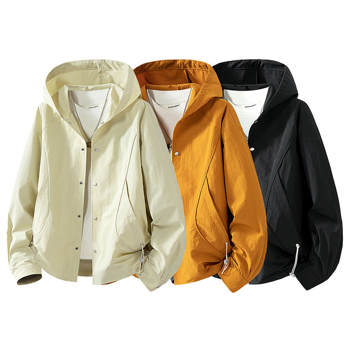 Women's lightweight hooded jacket with snap front, adjustable drawstring hem, and practical side pockets Mune Fashion