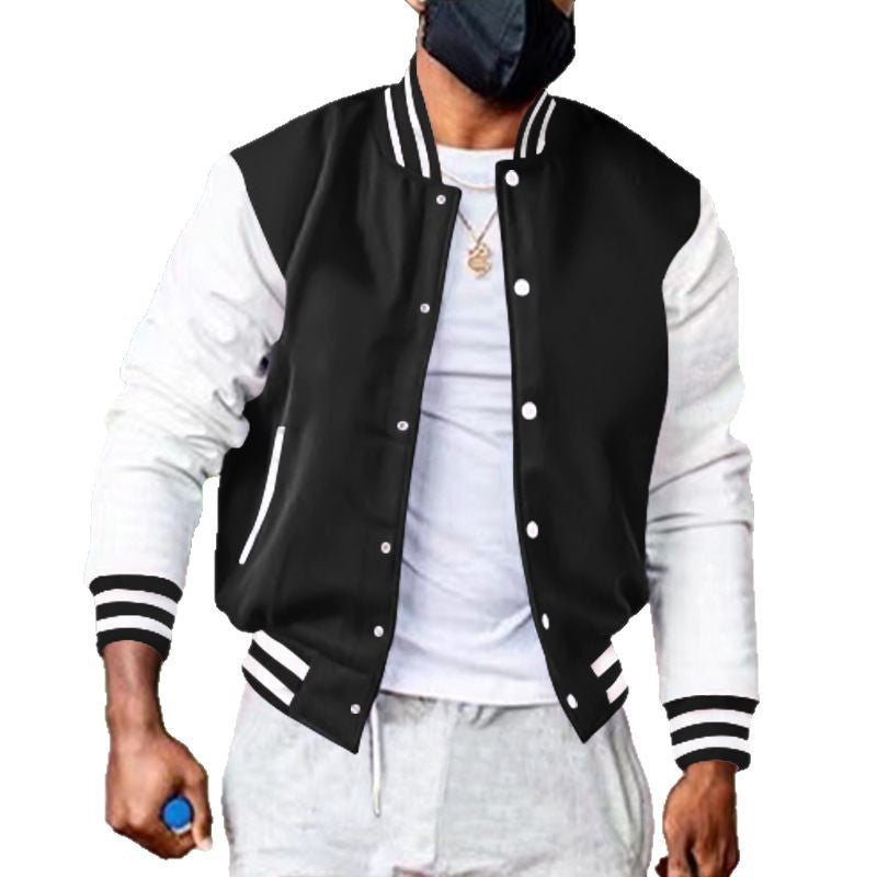 Men's nano varsity college jacket in retro bomber style with contrast sleeves, striped ribbed cuffs and snap button placket Mune Fashion
