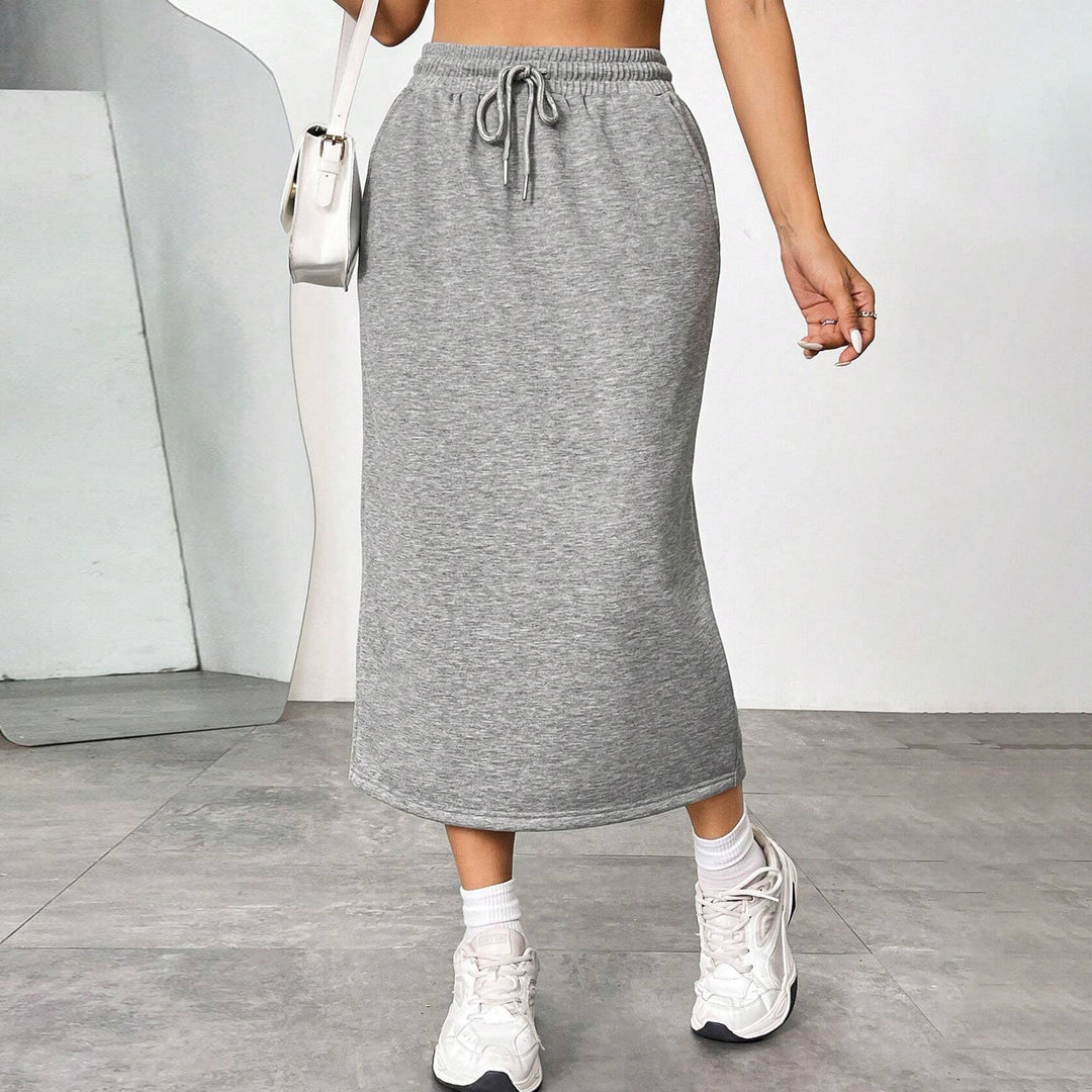 Women's Heathered Jersey Drawstring-Waist Midi Pencil Skirt Mune Fashion