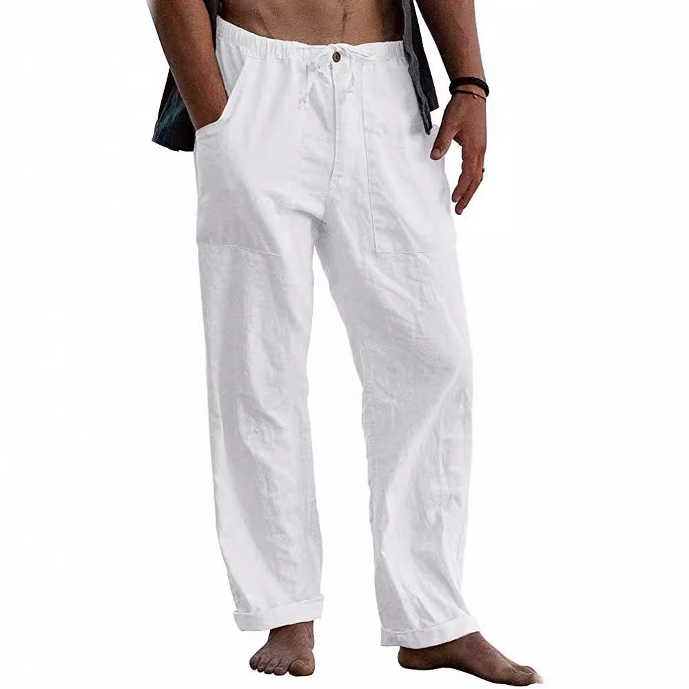 Men's light linen pants with elastic waistband and straight cut Mune Fashion