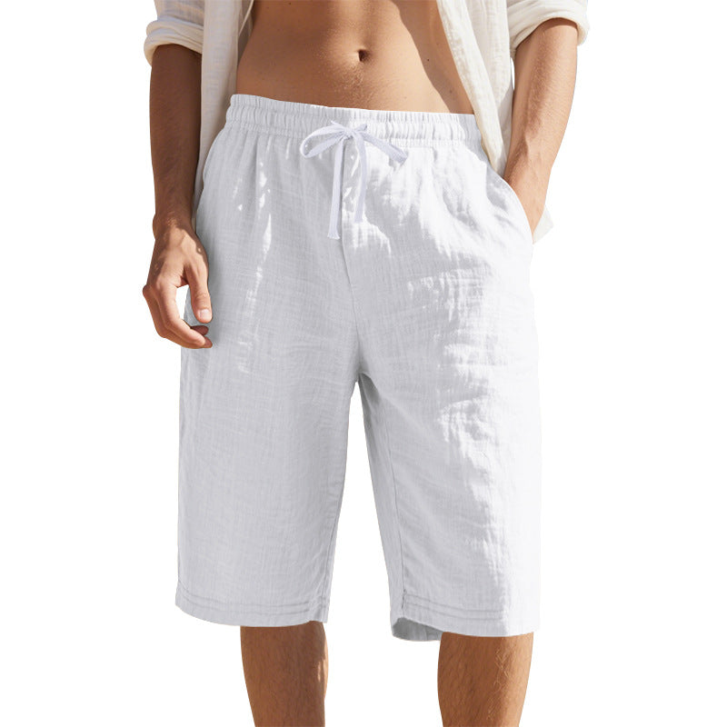 Men's knee-length Bermuda shorts made of crinkled muslin with elastic tunnel drawstring waistband and side pockets Mune Fashion