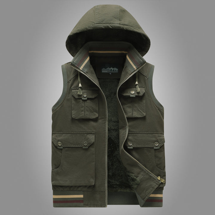 Men's Utility Vest with Hood, Teddy Lining and Multi-Pockets Mune Fashion