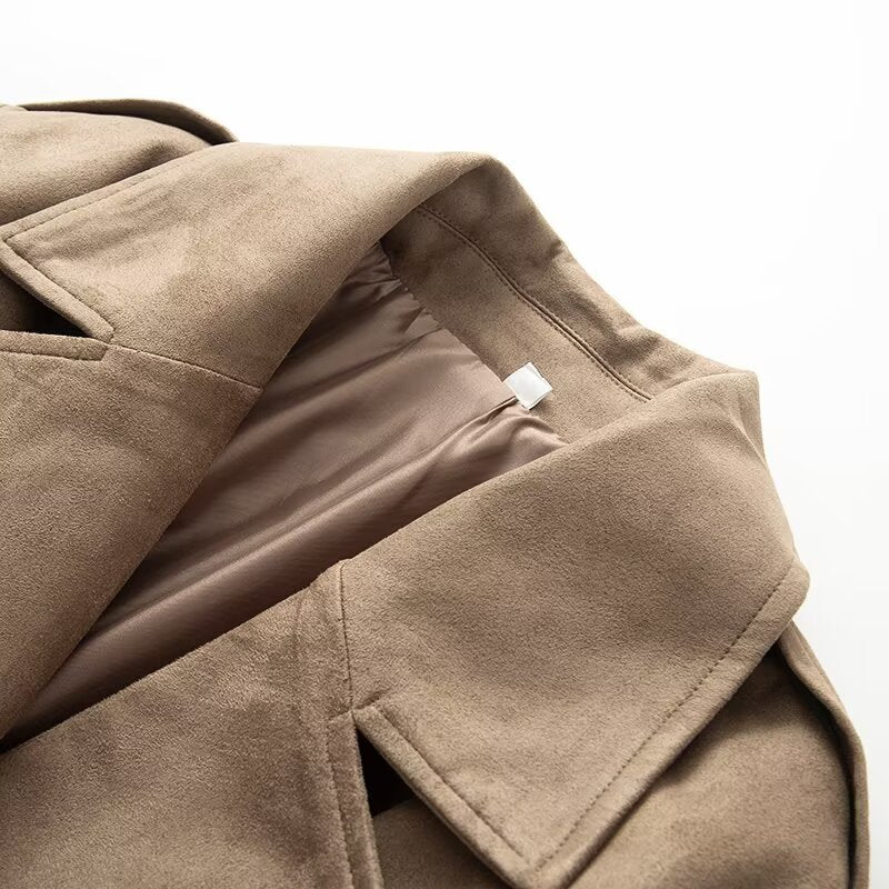 Women's short trench coat in suede-look velvet with tie belt Mune Fashion