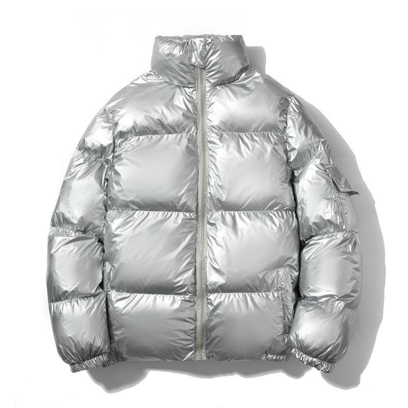 Men's shiny oversized down-style quilted jacket with high stand-up collar and elastic cuffs Mune Fashion