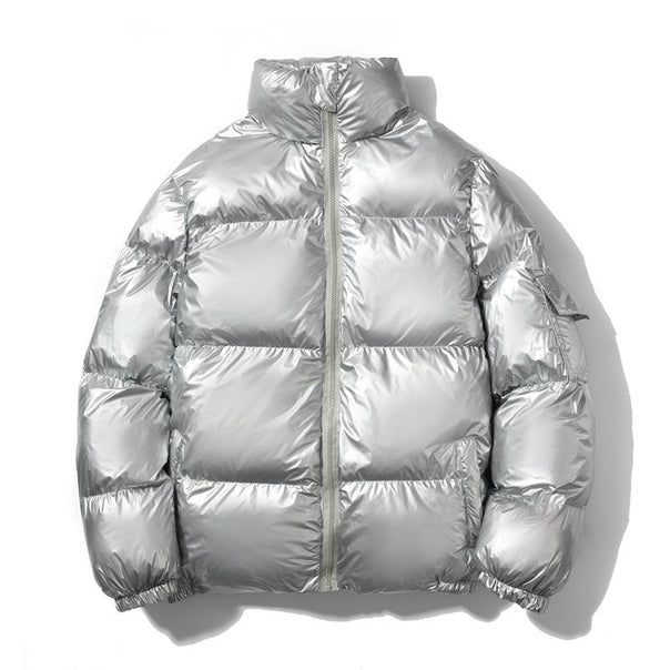 Men's shiny oversized down-style quilted jacket with high stand-up collar and elastic cuffs Mune Fashion
