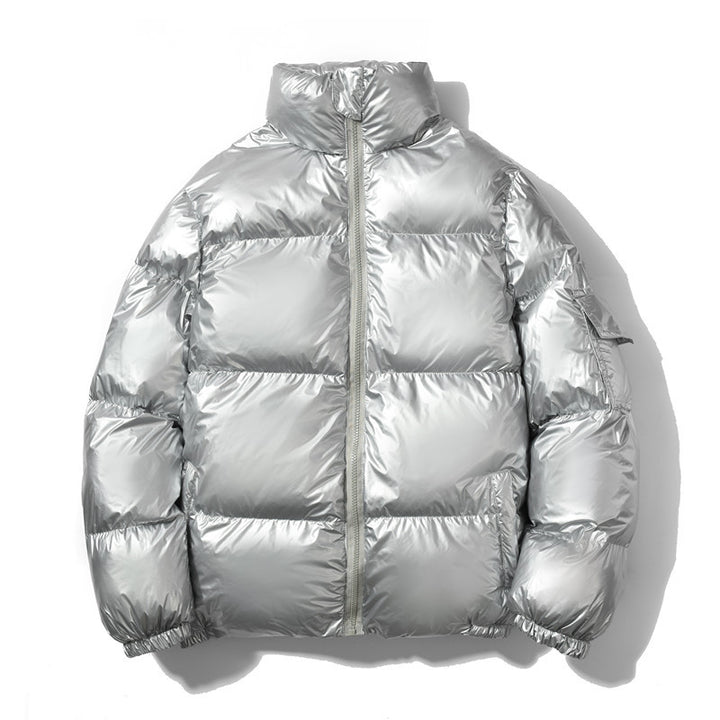 Men's shiny oversized down-style quilted jacket with high stand-up collar and elastic cuffs Mune Fashion