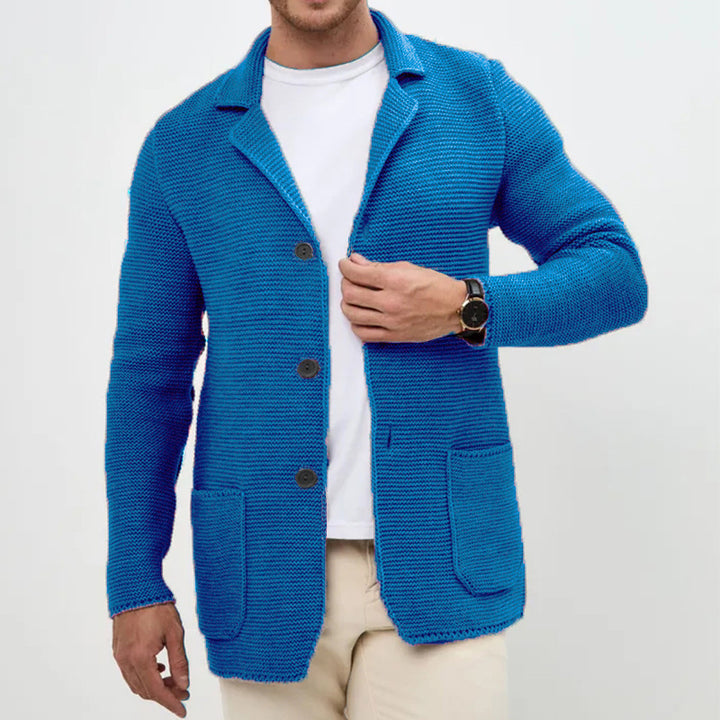 Men's chunky knit cardigan with shawl collar and patch pockets Mune Fashion