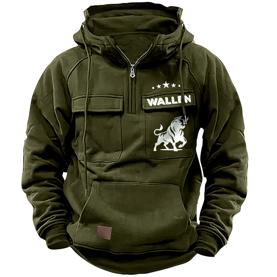 Men's hooded sweatshirt with half zip, cargo chest pockets and kangaroo pocket Mune Fashion