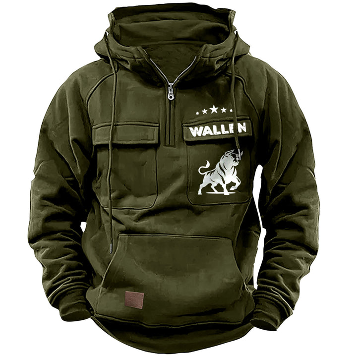 Men's hooded sweatshirt with half zip, cargo chest pockets and kangaroo pocket Mune Fashion