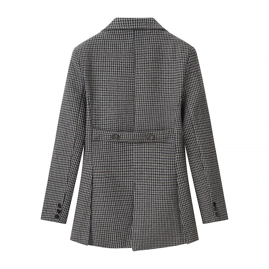 Women's Houndstooth Blazer with Tail Detail and Tailored Silhouette Mune Fashion