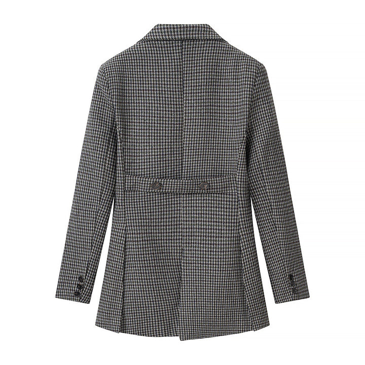 Women's Houndstooth Blazer with Tail Detail and Tailored Silhouette Mune Fashion