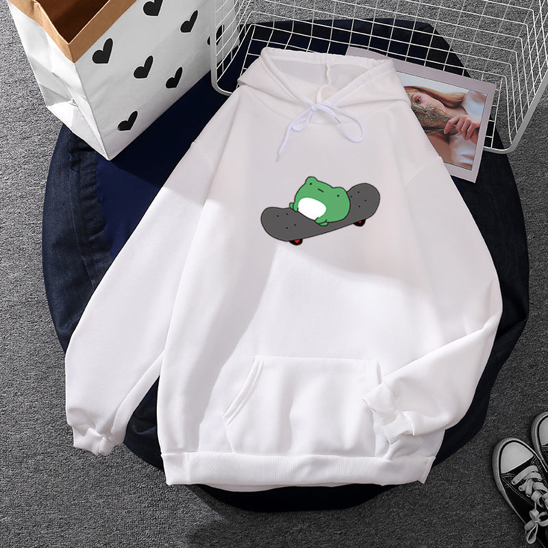 Unisex hooded sweatshirt with skater frog print, soft fleece inner lining and kangaroo pocket Mune Fashion