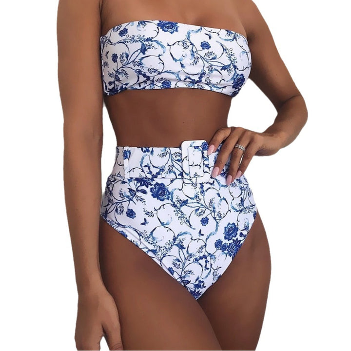 Women High-waisted Bandeau Bikini Set with trendy leopard print Mune Fashion