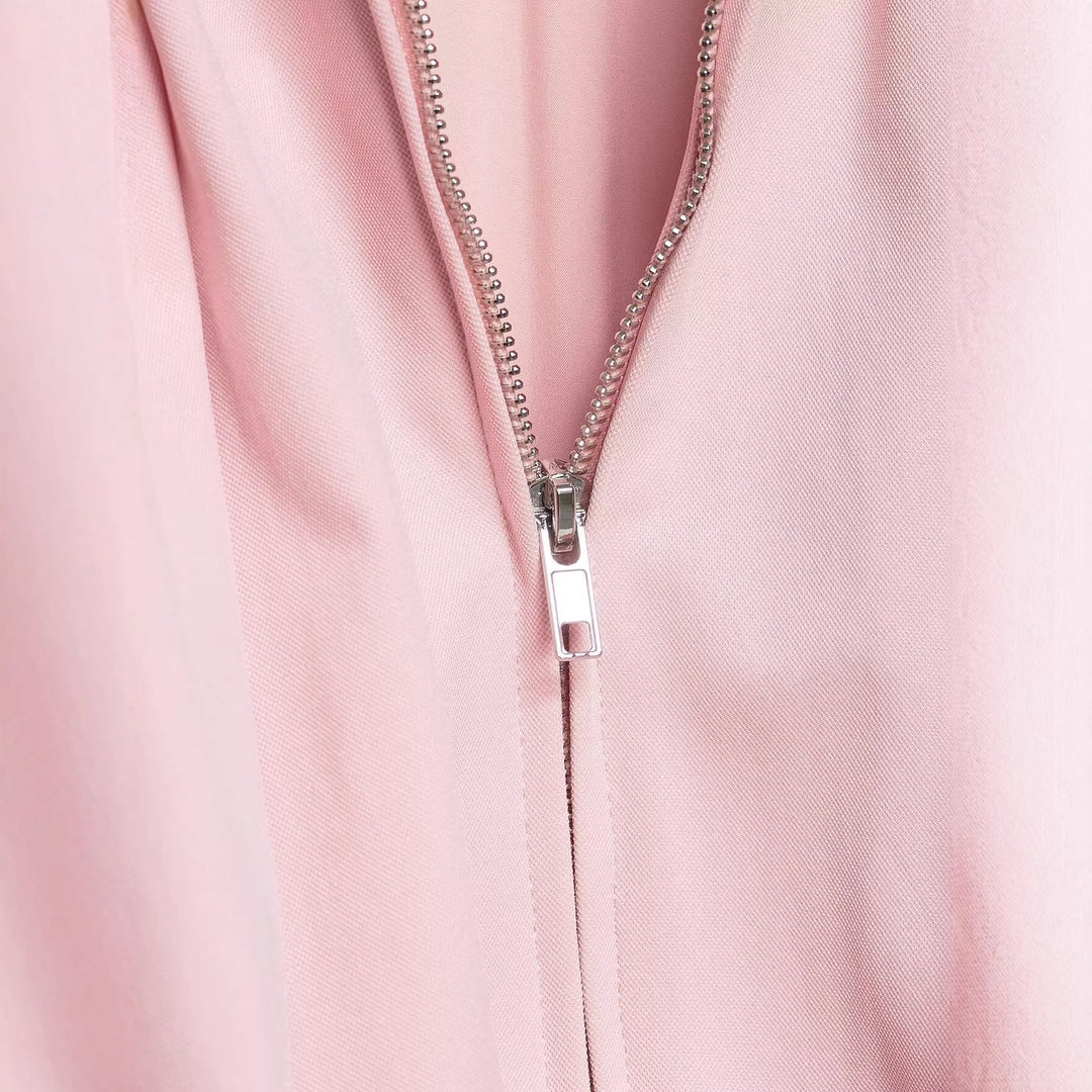 Women's short cut blouson jacket with wide balloon sleeves, zipper, and elastic hem Mune Fashion