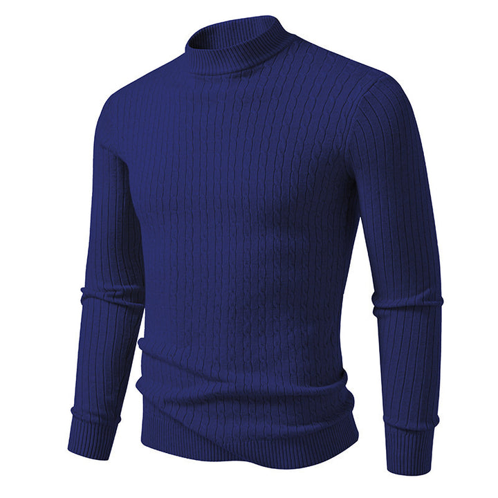 Men's body-hugging fine knit pullover with high collar and cable pattern Mune Fashion