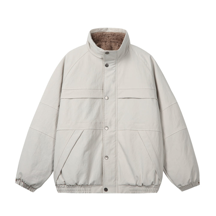 Unisex Short Cut Boxy Puffer Jacket with High Collar and Teddy Lining Mune Fashion