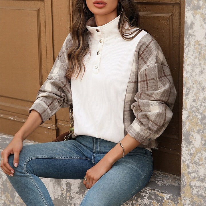Women’s Fashionable Oversized Blouse with Check Details Mune Fashion