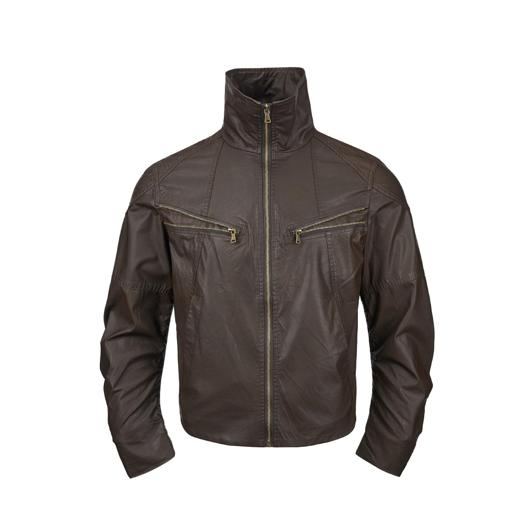 Men's leather-look blouson with high stand-up collar and zip chest pockets Mune Fashion