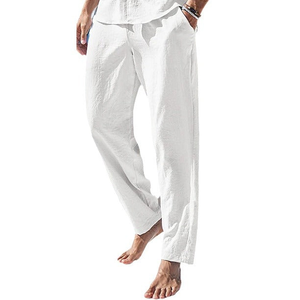 Men's relaxed linen blend casual pants with straight leg, concealed drawstring, and hidden zip pocket Mune Fashion