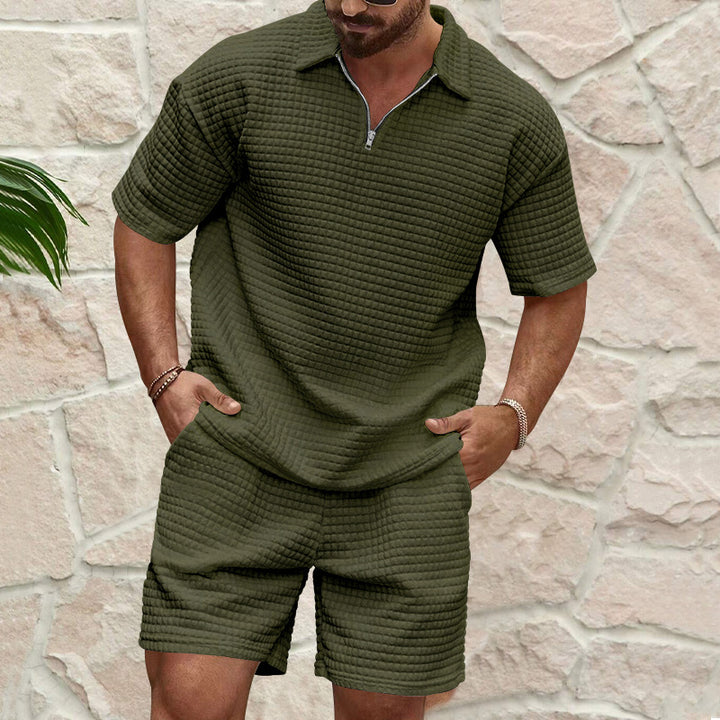 Men's two-piece structured leisure set with zip collar Mune Fashion