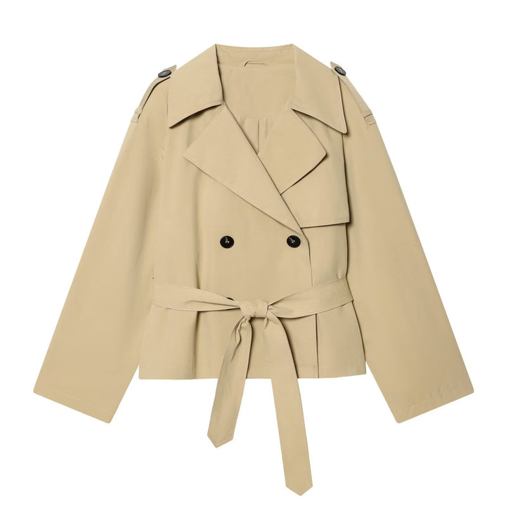 Ladies short-cut trench coat with waist belt and shoulder flaps Mune Fashion