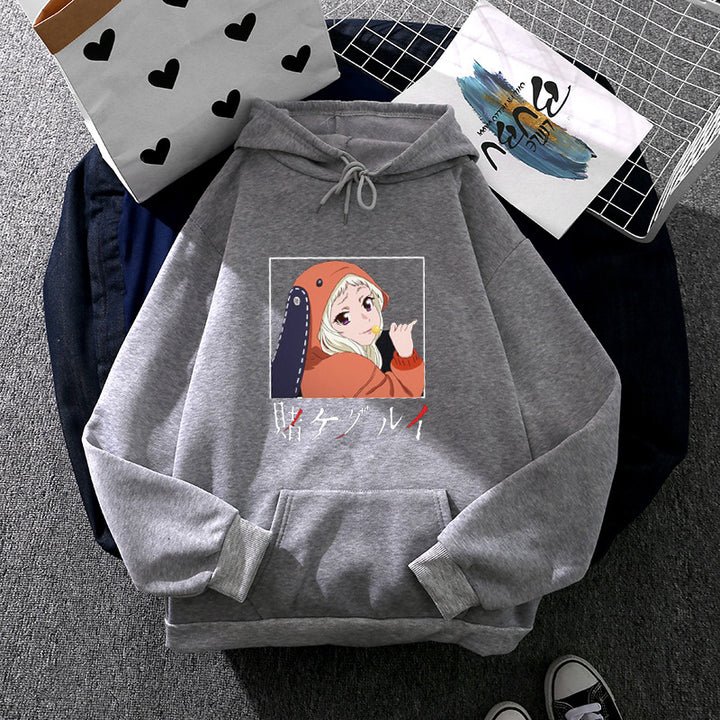 Women Oversize Hoodie with Manga Front Print and Kangaroo Pocket Mune Fashion