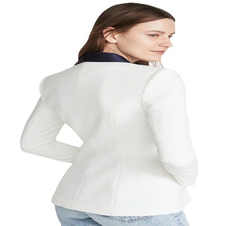 Women's Tailored Tuxedo Blazer with Satin Shawl Collar and One-Button Front Mune Fashion