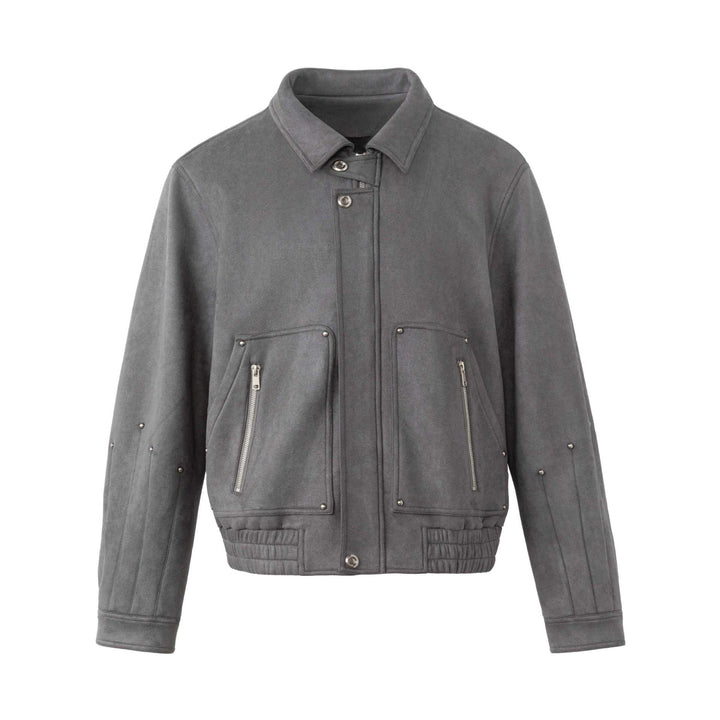 Men's short velour jacket with utility pockets, zippers, and high stand-up collar Mune Fashion