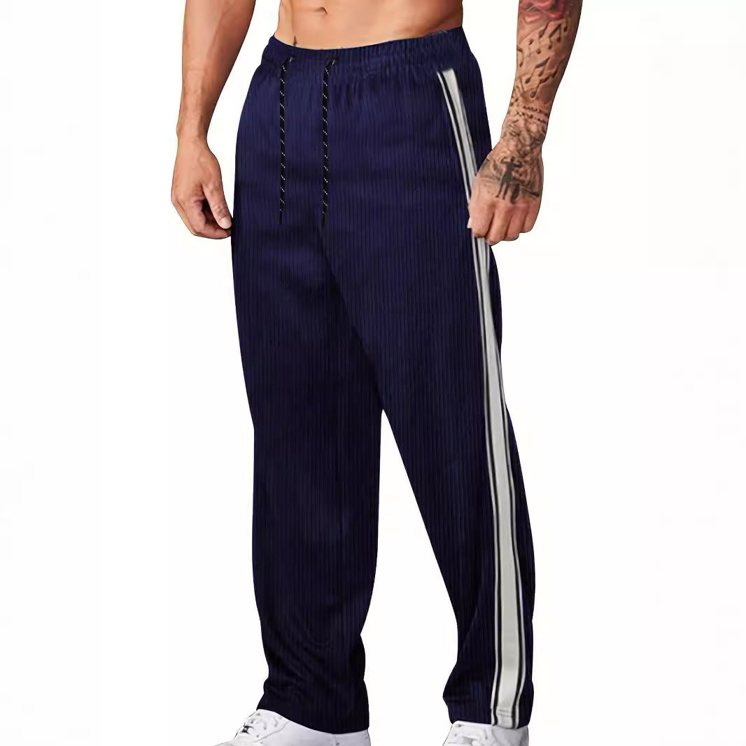 Men's knitted relaxed joggers with wide leg, side piping, and elastic drawstring waistband Mune Fashion