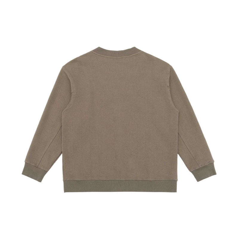 Unisex Oversized Waffle Knit Cardigan with V-Neck, Button Placket and Patch Pockets Mune Fashion