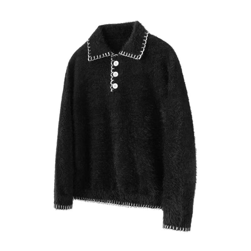 Women's Cozy Chunky Knit Sweater with Polo Collar Mune Fashion