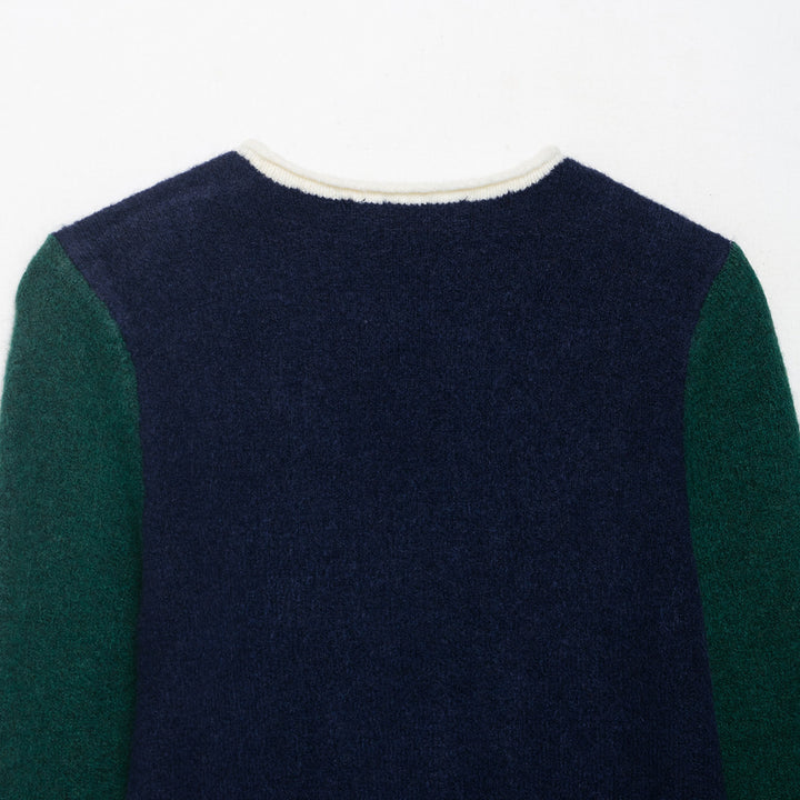 Women's Cozy Color Block Sweater with Round Neckline and Contrast Sleeves Mune Fashion