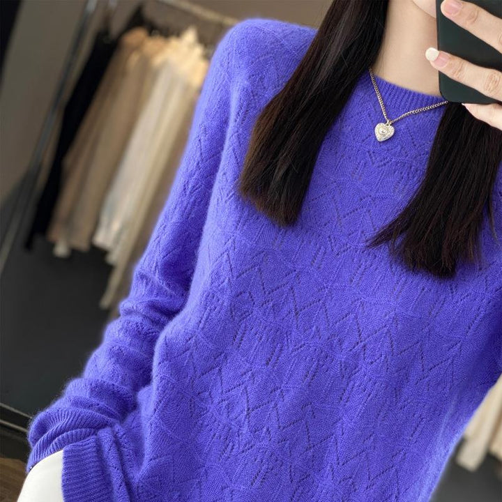 Women's Cozy Fine Knit Sweater with Openwork Diamond Pattern and Loose Fit Mune Fashion