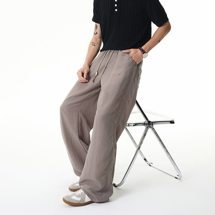 Damen Weite Leinen-Ballonhose mit Tunnelzugbund und Seitentaschen Mune Fashion