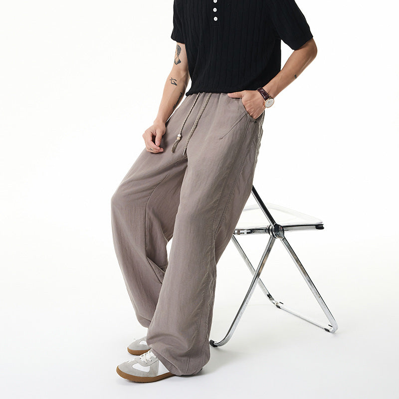 Damen Weite Leinen-Ballonhose mit Tunnelzugbund und Seitentaschen Mune Fashion