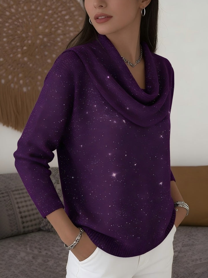 Women's Glittering Knit Sweater with Waterfall Neckline Mune Fashion