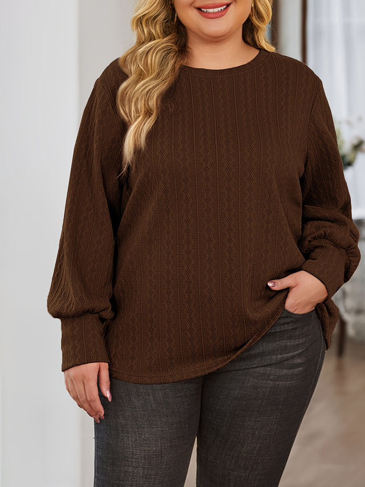 Women Textured Oversized Knit Sweater with Round Neck and Balloon Sleeves Mune Fashion