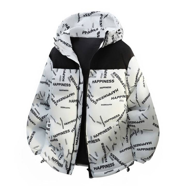 Unisex Oversize Padded Hoodie Jacket with Allover Print & Contrast Yoke Mune Fashion
