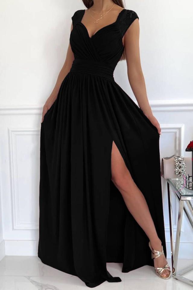 Mune Fashion | Women's Evening Dress with Elegant V-Neck and Ruffle Details