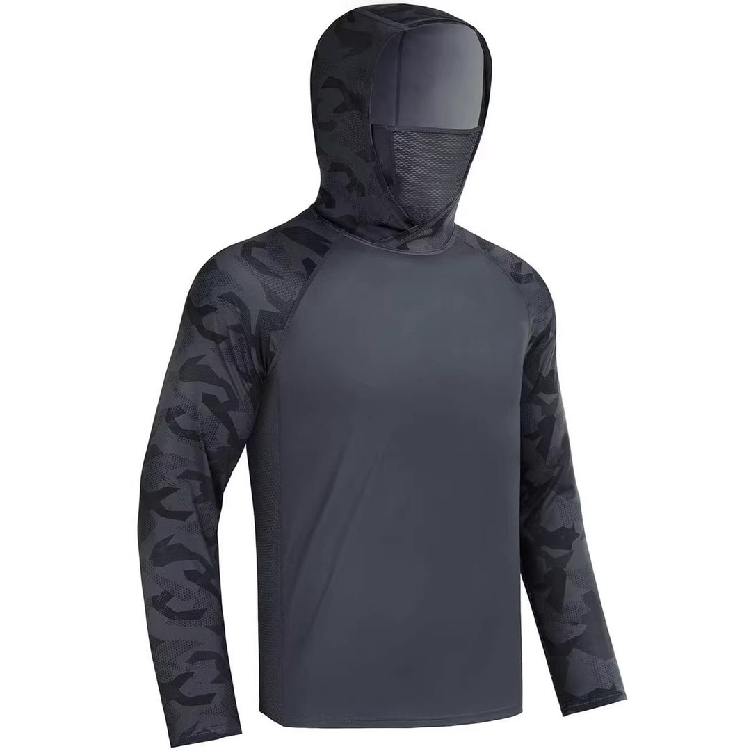 Men's sporty functional shirt with hood and face protection