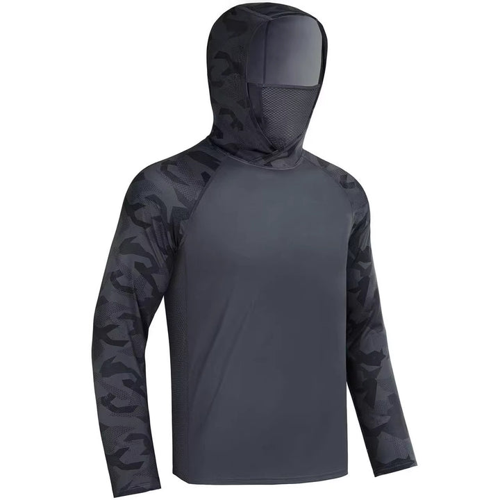 Men's sporty functional shirt with hood and face protection