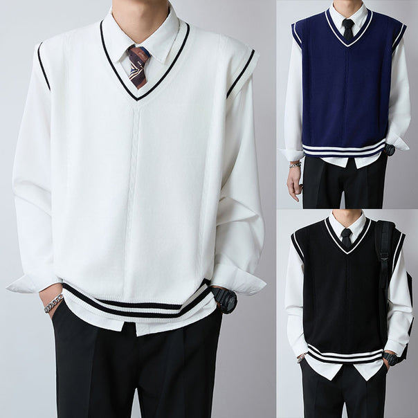 Men's Elegant V-Neck Knit Sweater with Button Placket Mune Fashion